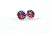 8mm Colorful Druzy Stud Earrings on Silver Tone Base